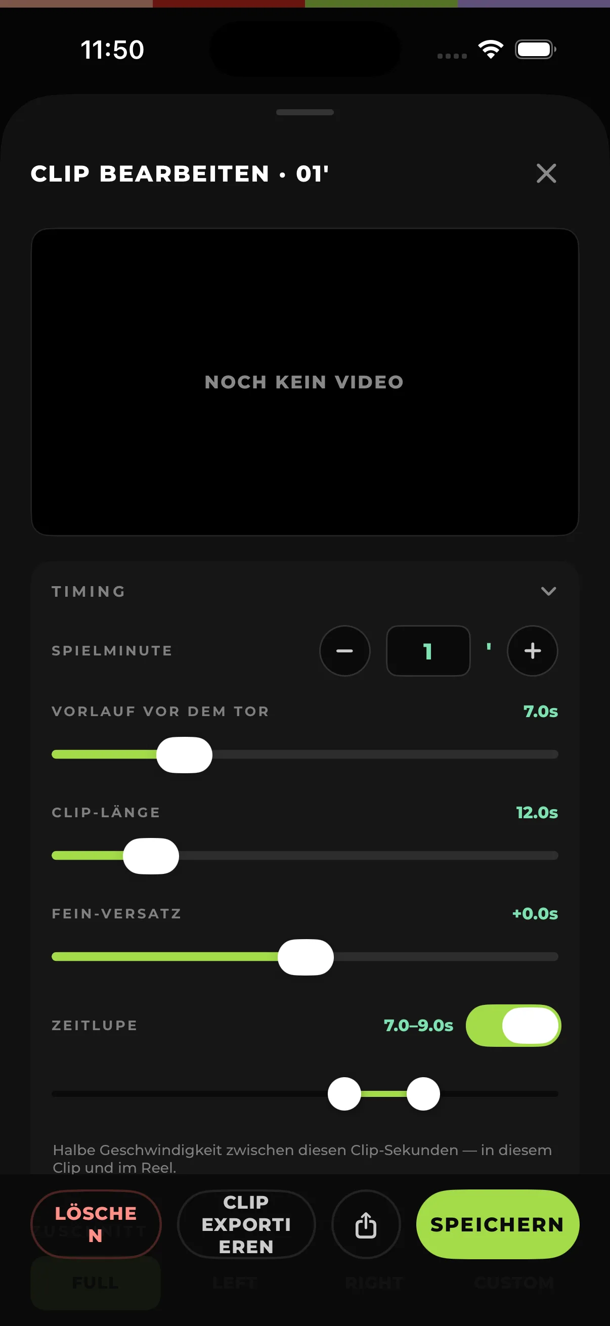 Clip-Editor mit Timing und Zeitlupe